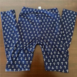 NWOT LulaRoe 4th of July Kids Leggings Blue with white anchors - L/XL